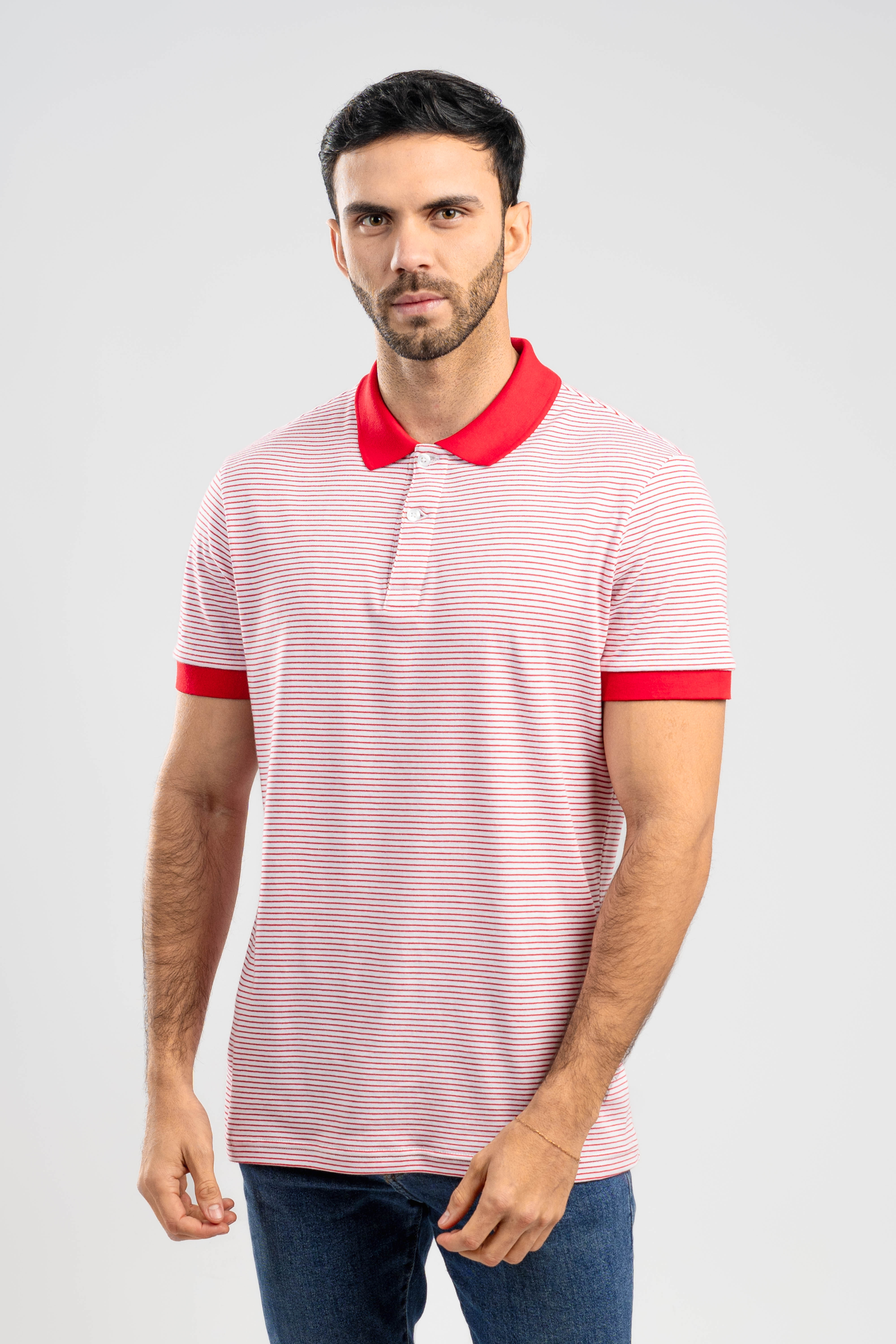 Striped Polo Shirt Rojo
