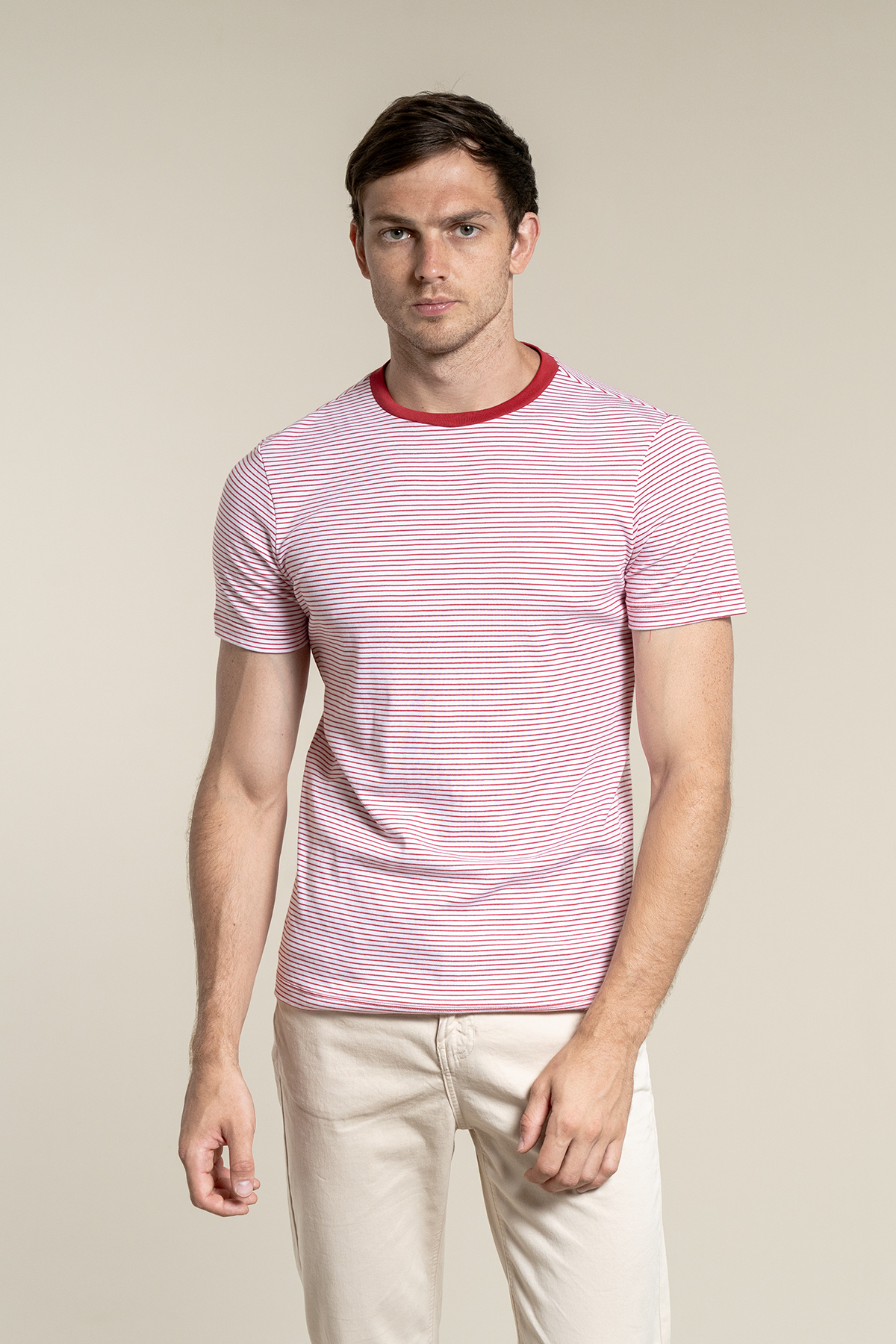 Striped Crew Neck Rojo