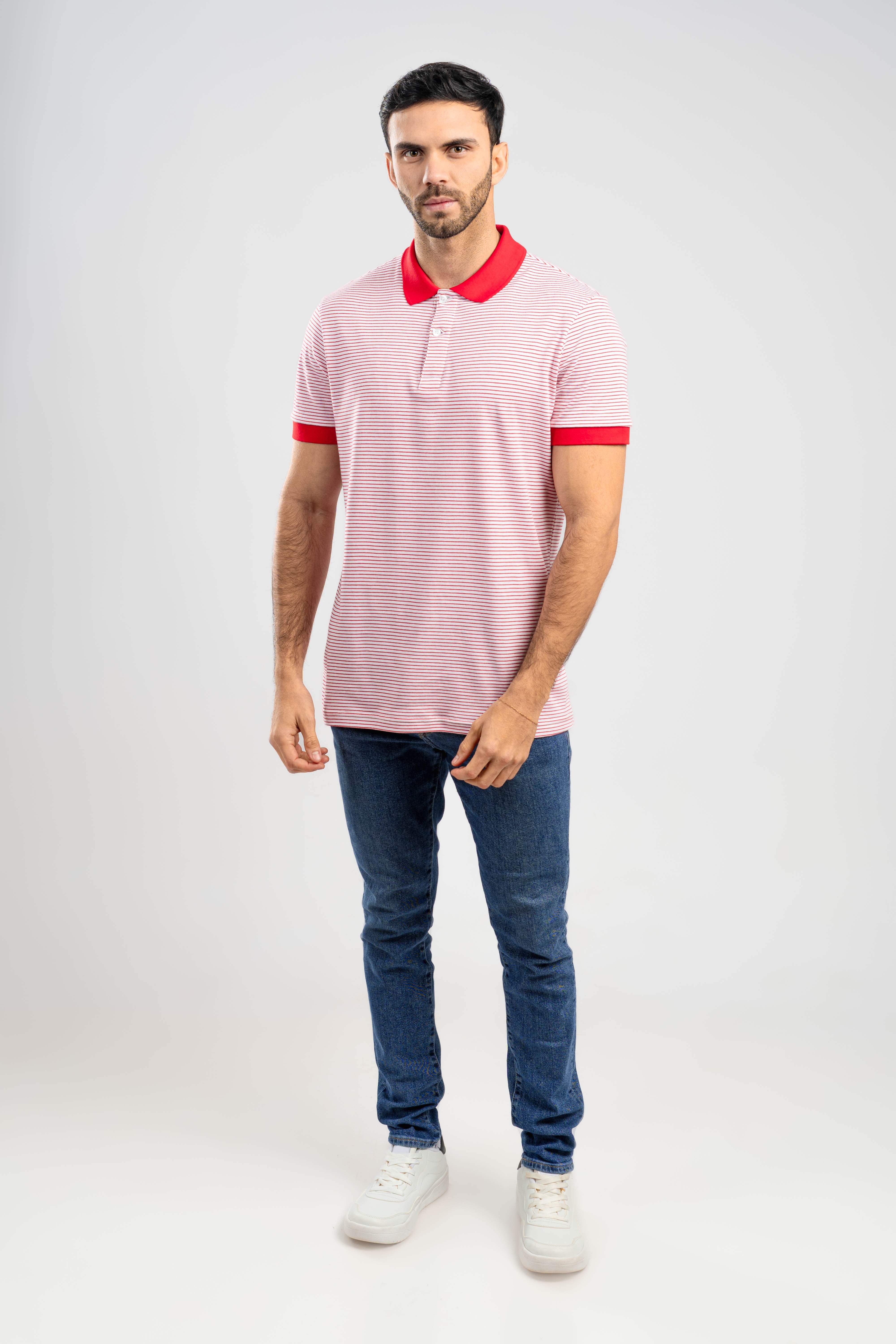 Striped Polo Shirt Rojo