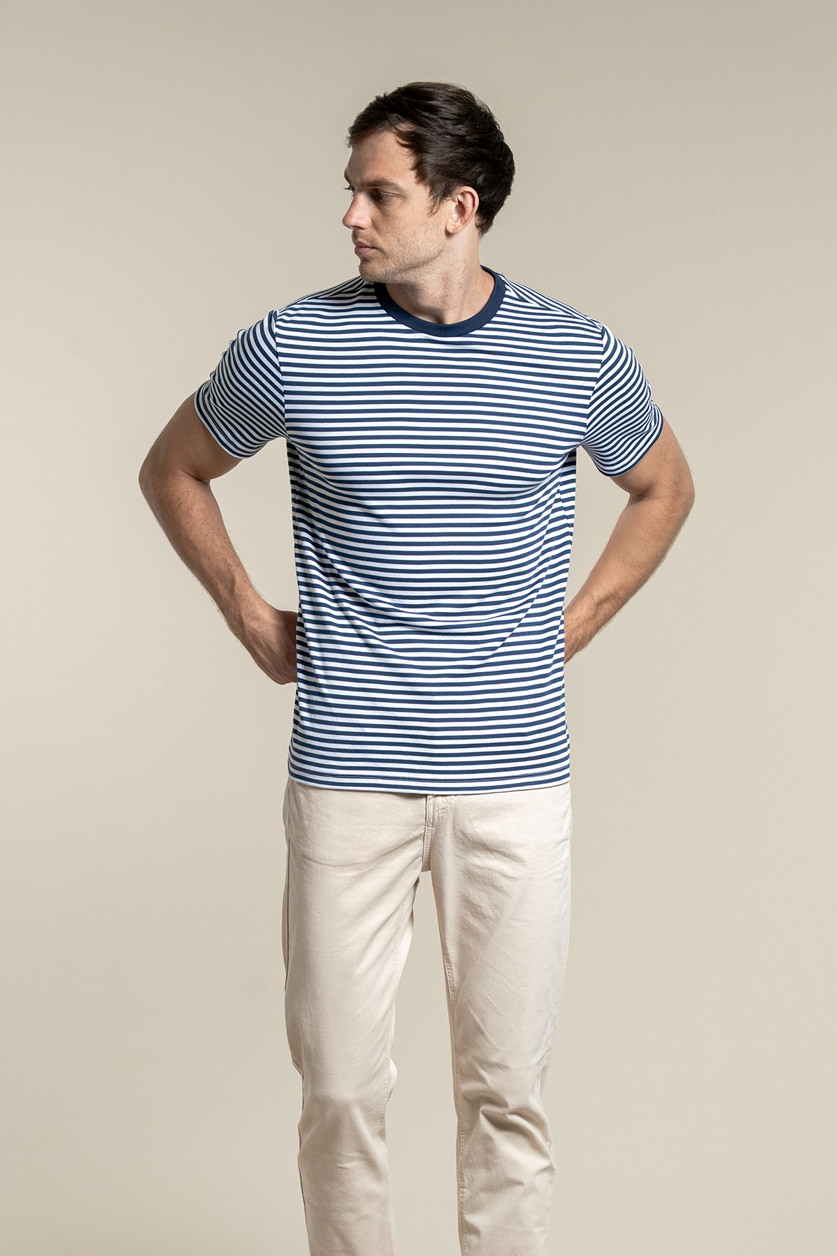 Striped Crew Neck Navy Blue