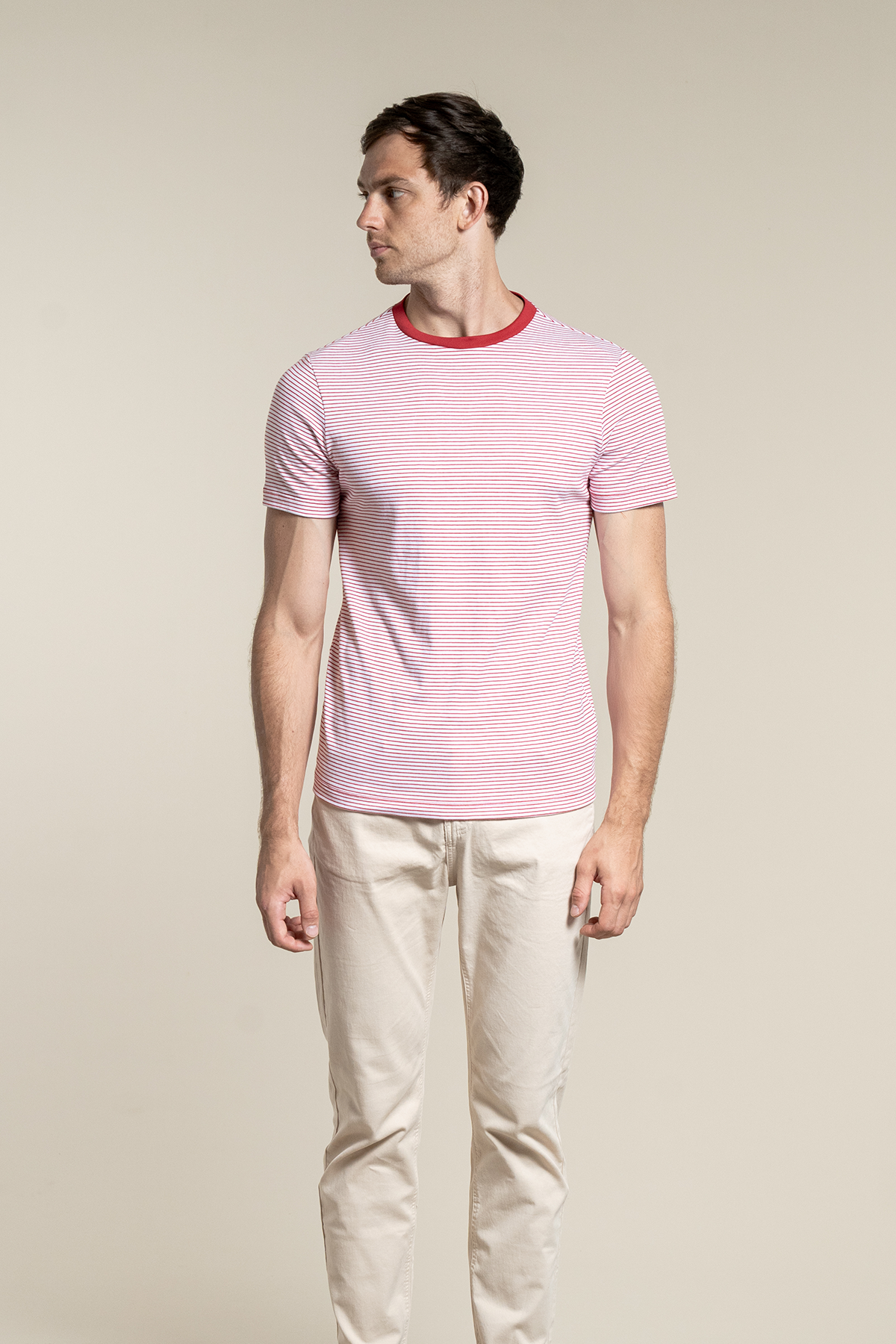 Striped Crew Neck Rojo